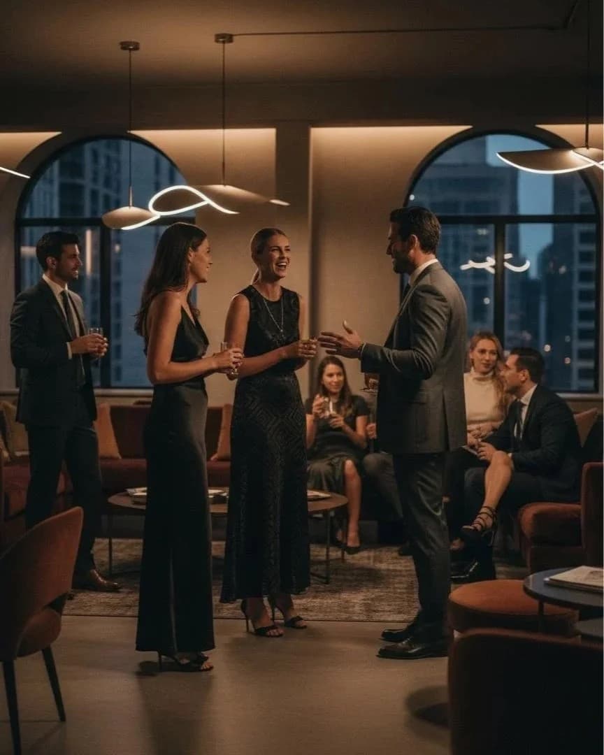 A business gathering overlooking Dubai